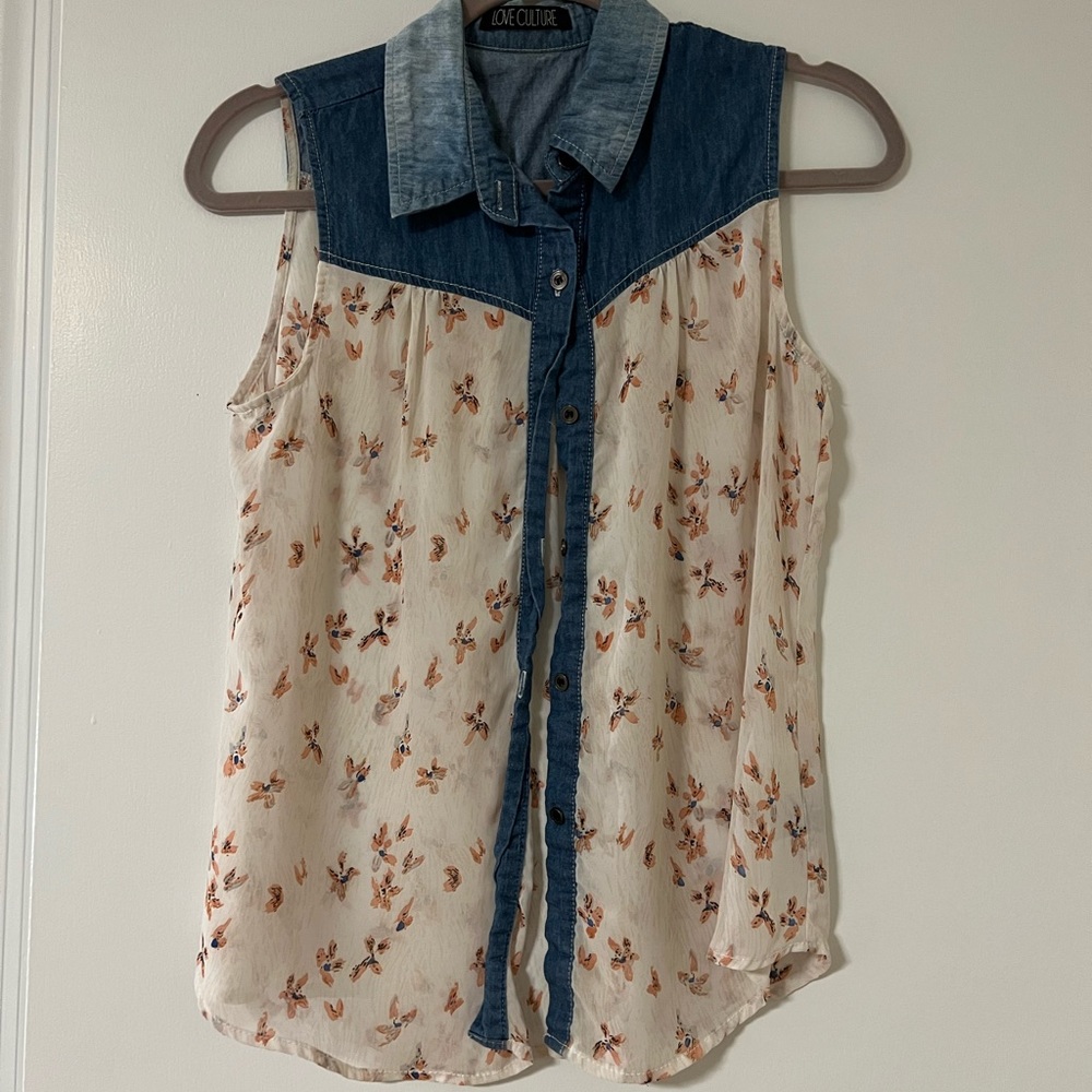 Jean Sleeveless Blouse with Pattern